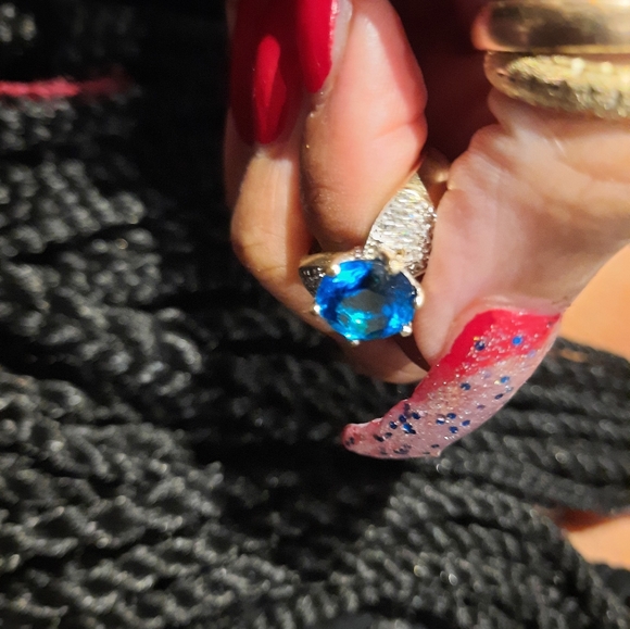 GENUINE SOLID 14K YELLOW GOLD HUGE 3CTTW LONDON BLUE DIAMOND 💎 RING ENGAGEMENT - Picture 4 of 15